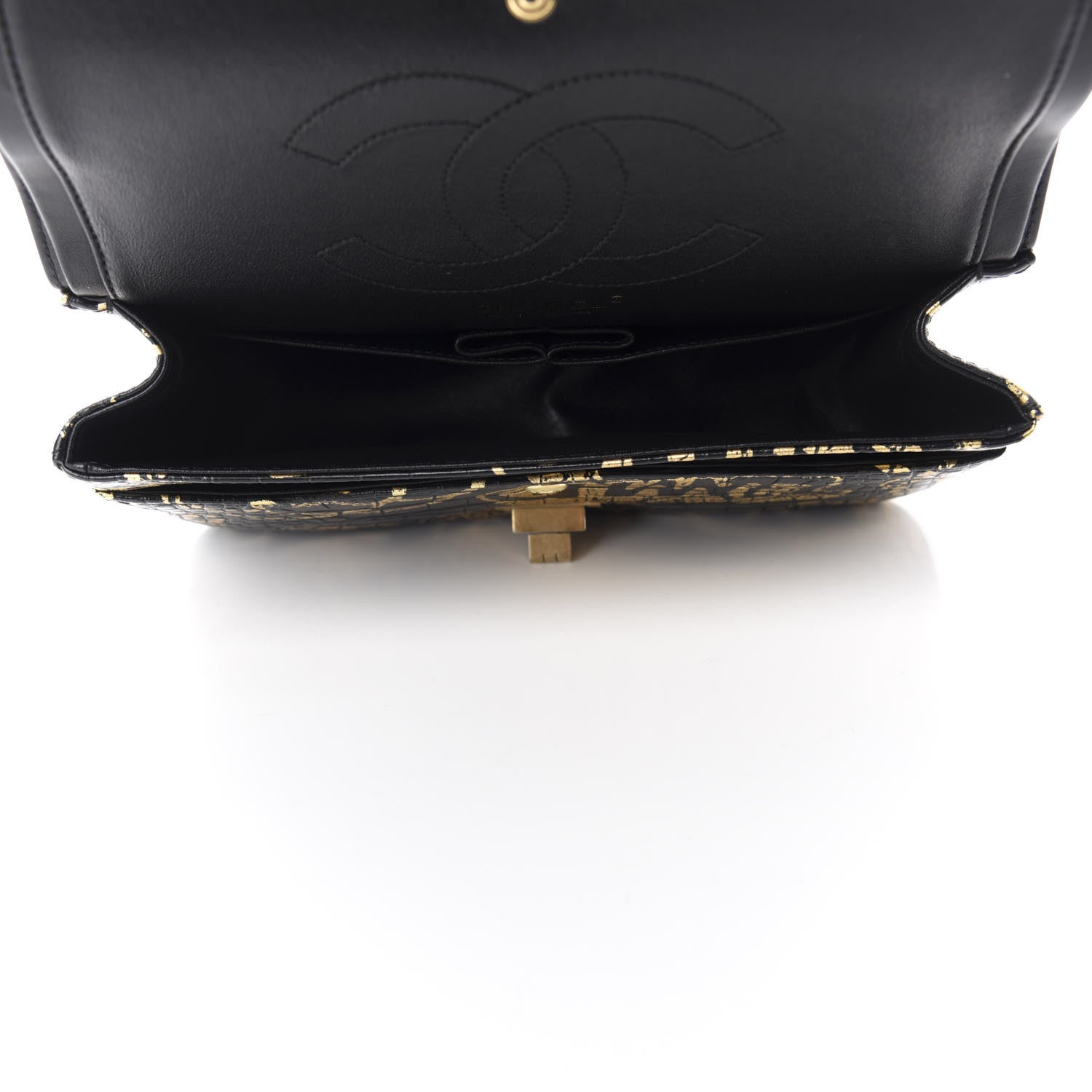 Chanel Calfskin Crocodile Embossed Graffiti 2.55 Cocodile Reissue 225 Flap Black Gold 5 of 12