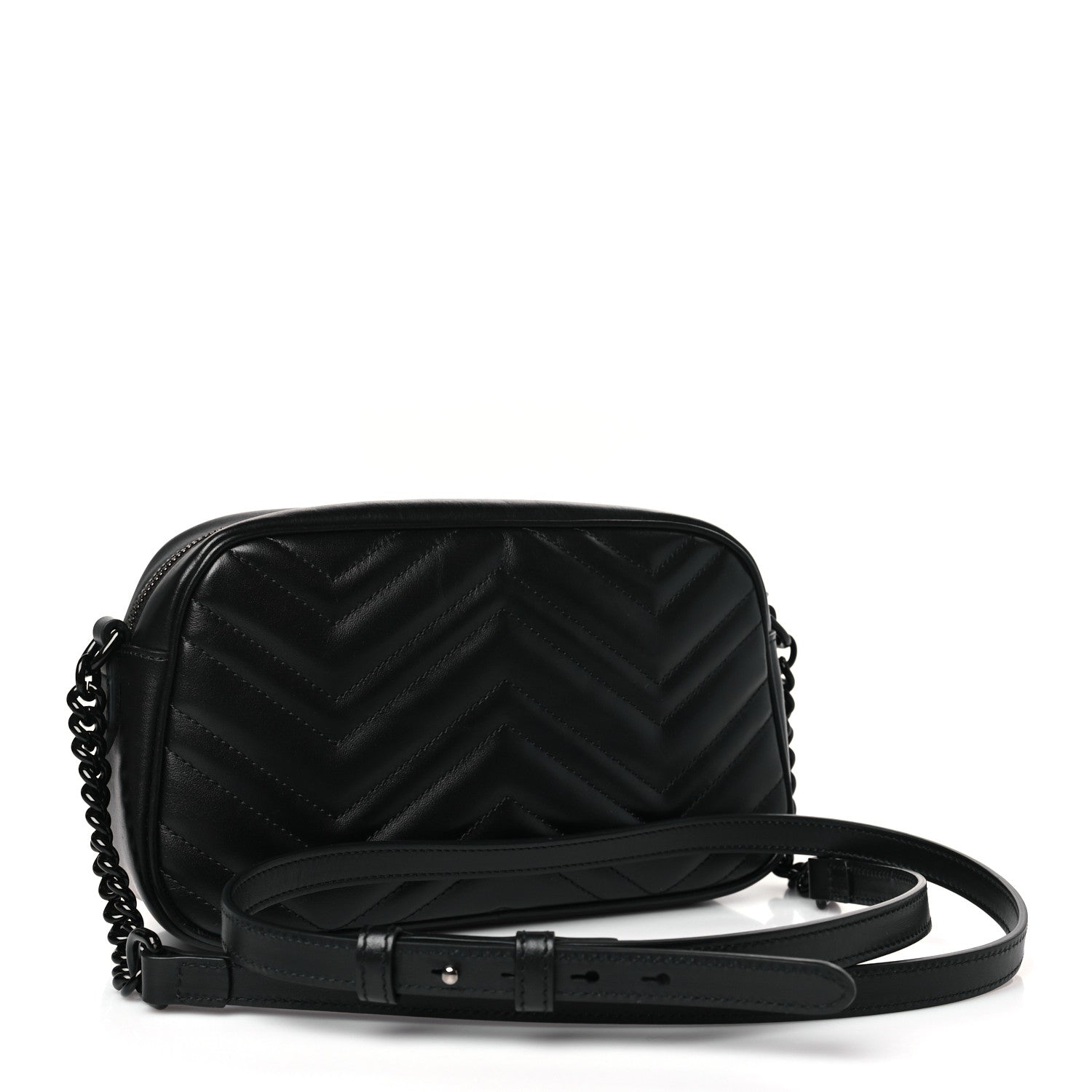Gucci Calfskin Matelasse Monochrome Small GG Marmont Chain Shoulder Bag Black 3 of 9