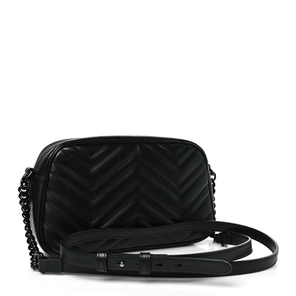 Gucci Calfskin Matelasse Monochrome Small GG Marmont Chain Shoulder Bag Black 3 of 9