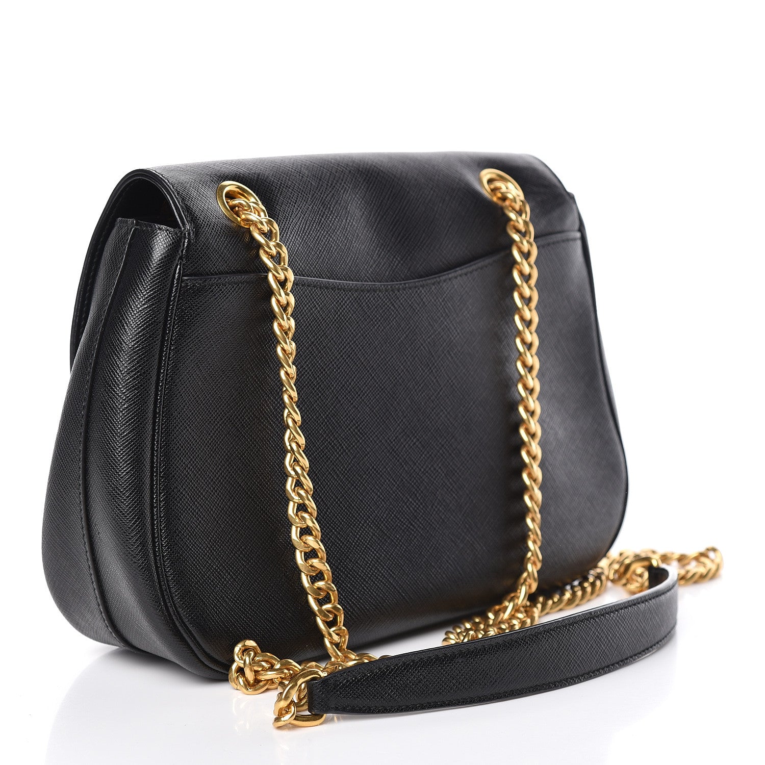 Prada Saffiano Flap Shoulder Bag Black 3 of 10