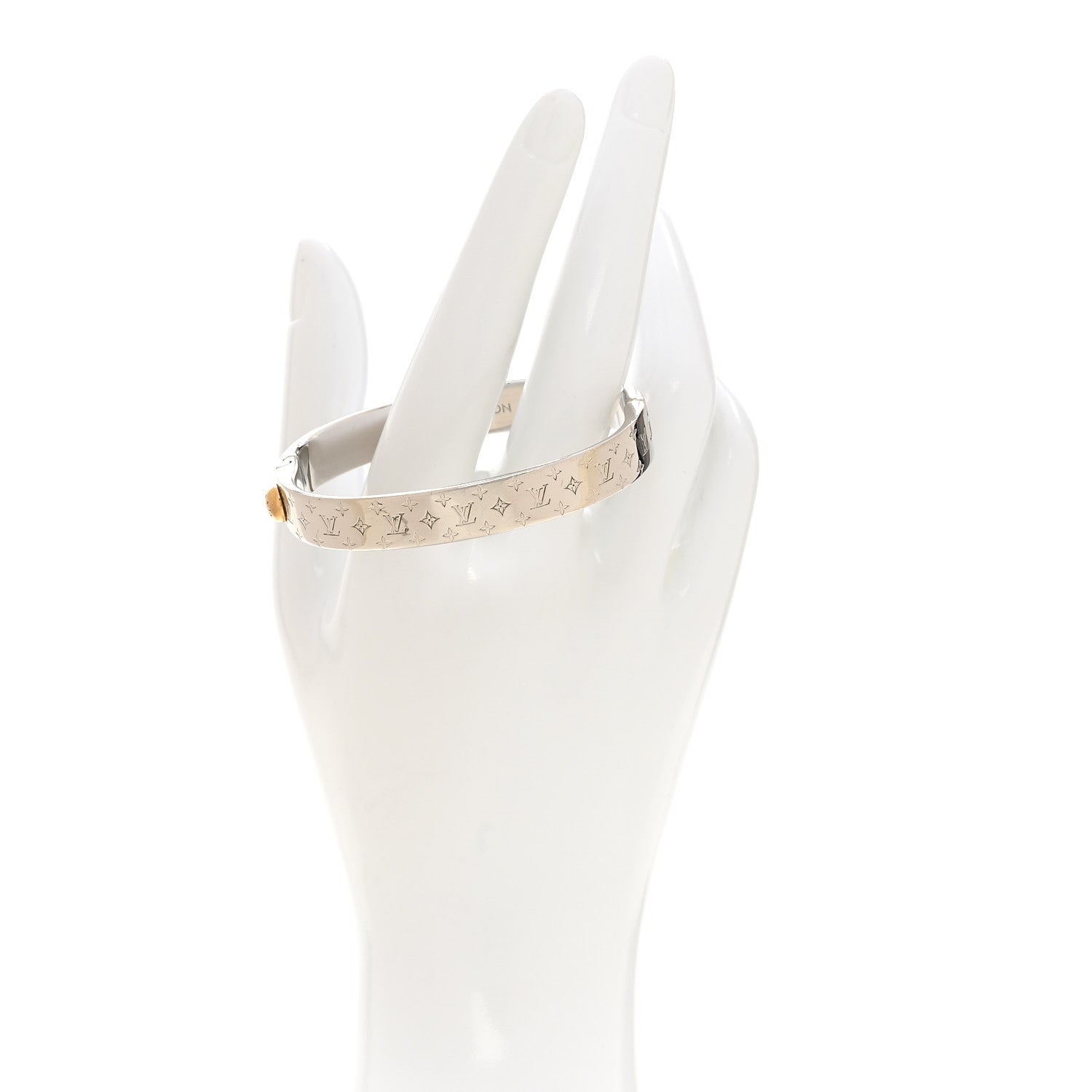 Louis Vuitton Brass Palladium Plated Nanogram Cuff S Silver 2 of 7