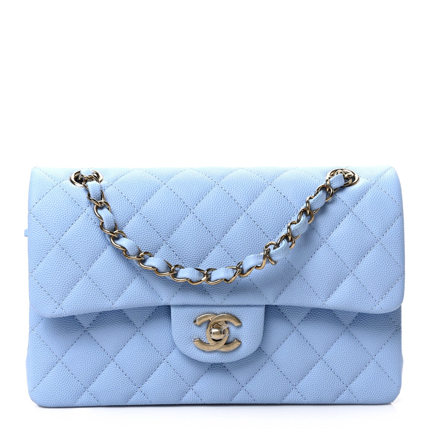 Caviar Quilted Small Double Flap Light Blue
