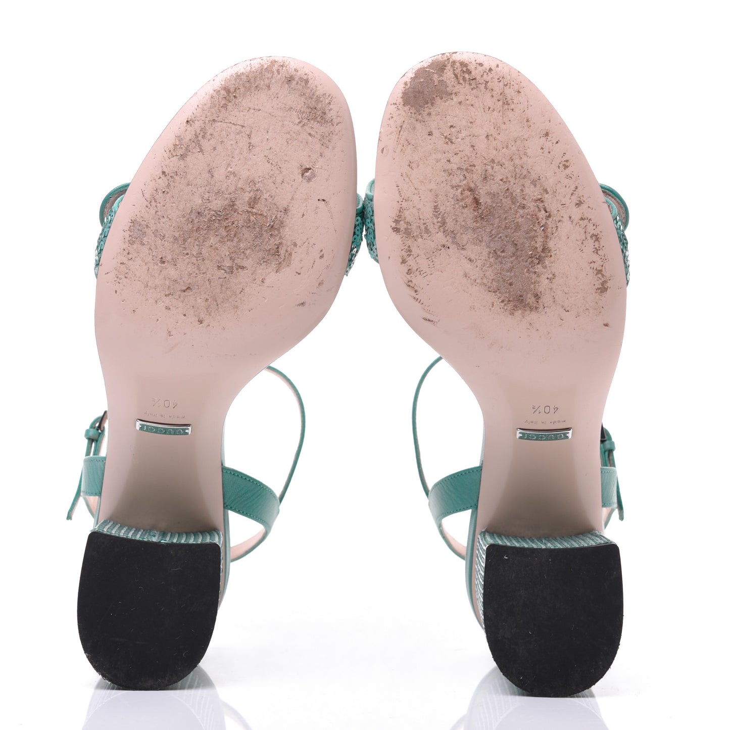 Sequin Satin Malaga Kid GG Marmont Ankle Wrap 75mm Sandals 40.5 Water Green Verde Chiaro Light Water Green