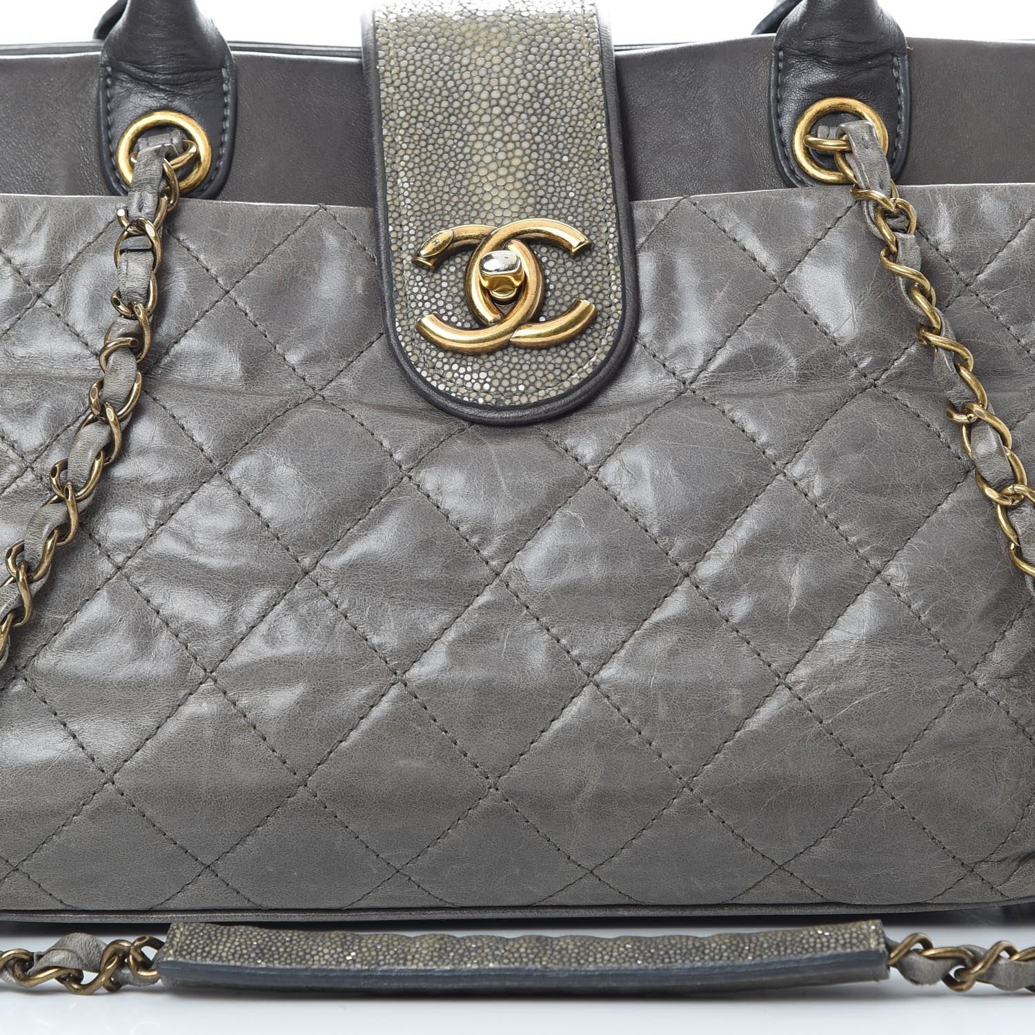 Chanel Glazed Calfskin Stingray Bindi CC Tote Grey 8 of 16
