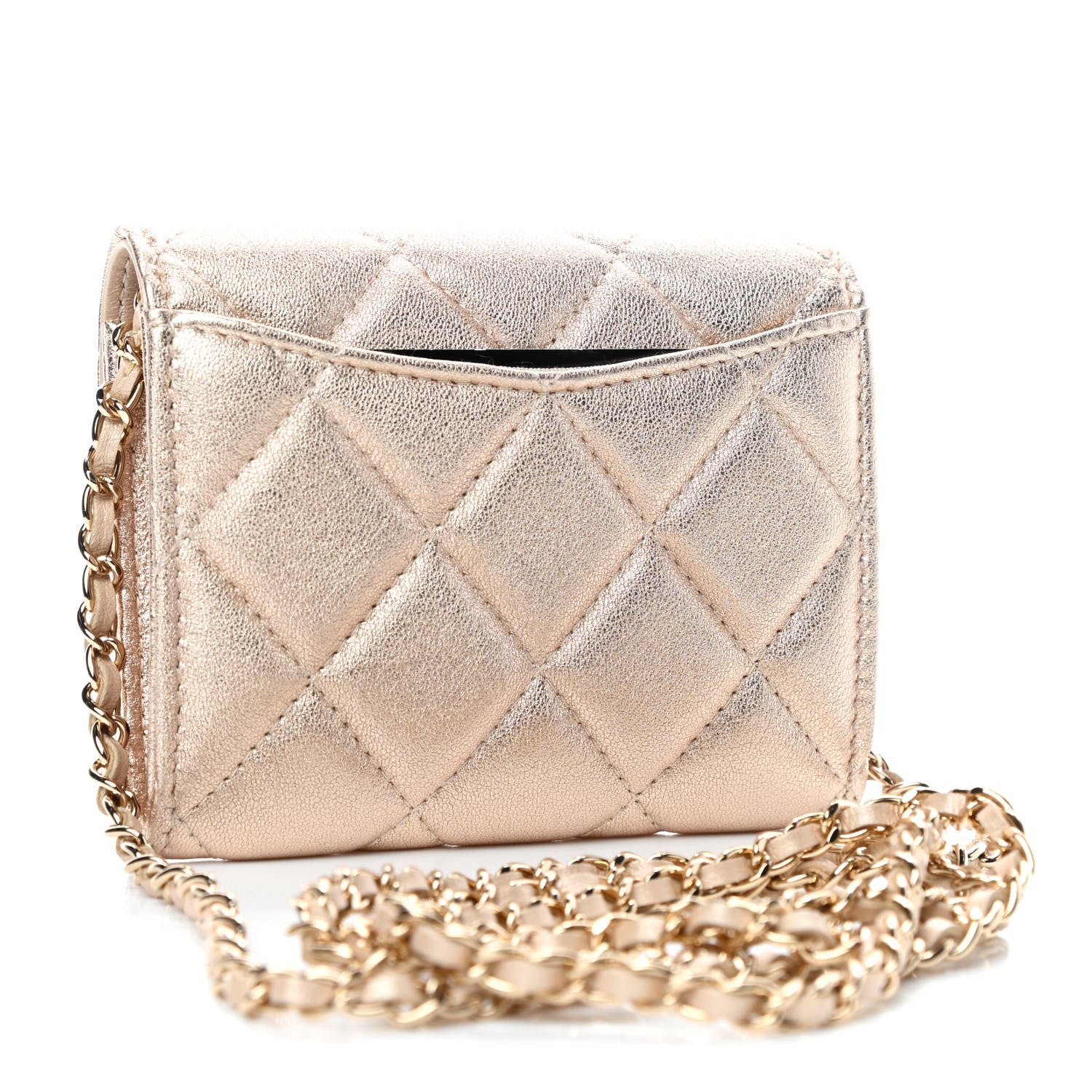 Chanel Metallic Lambskin Quilted Flap Card Holder On Chain Gold 2 of 4