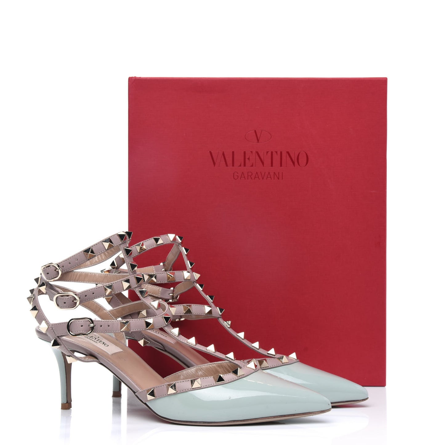 Patent Nappa Rockstud Ankle Strap 65mm Pumps 39 Water Green Poudre