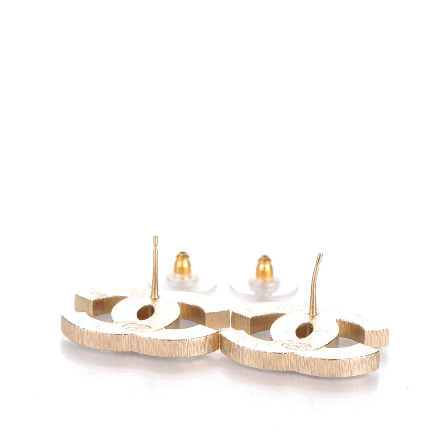 Metal Quilted CC Earrings Gold White