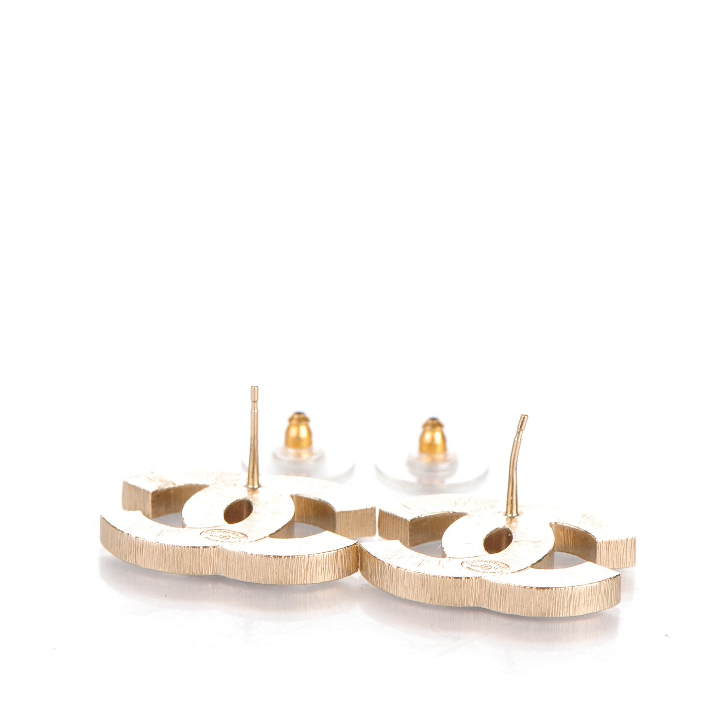 Chanel Metal Quilted CC Earrings Gold White 4 of 5
