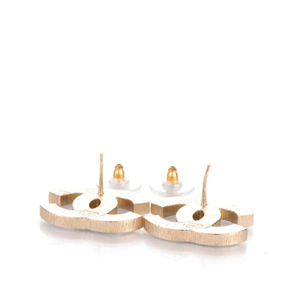 Chanel Metal Quilted CC Earrings Gold White 4 of 5