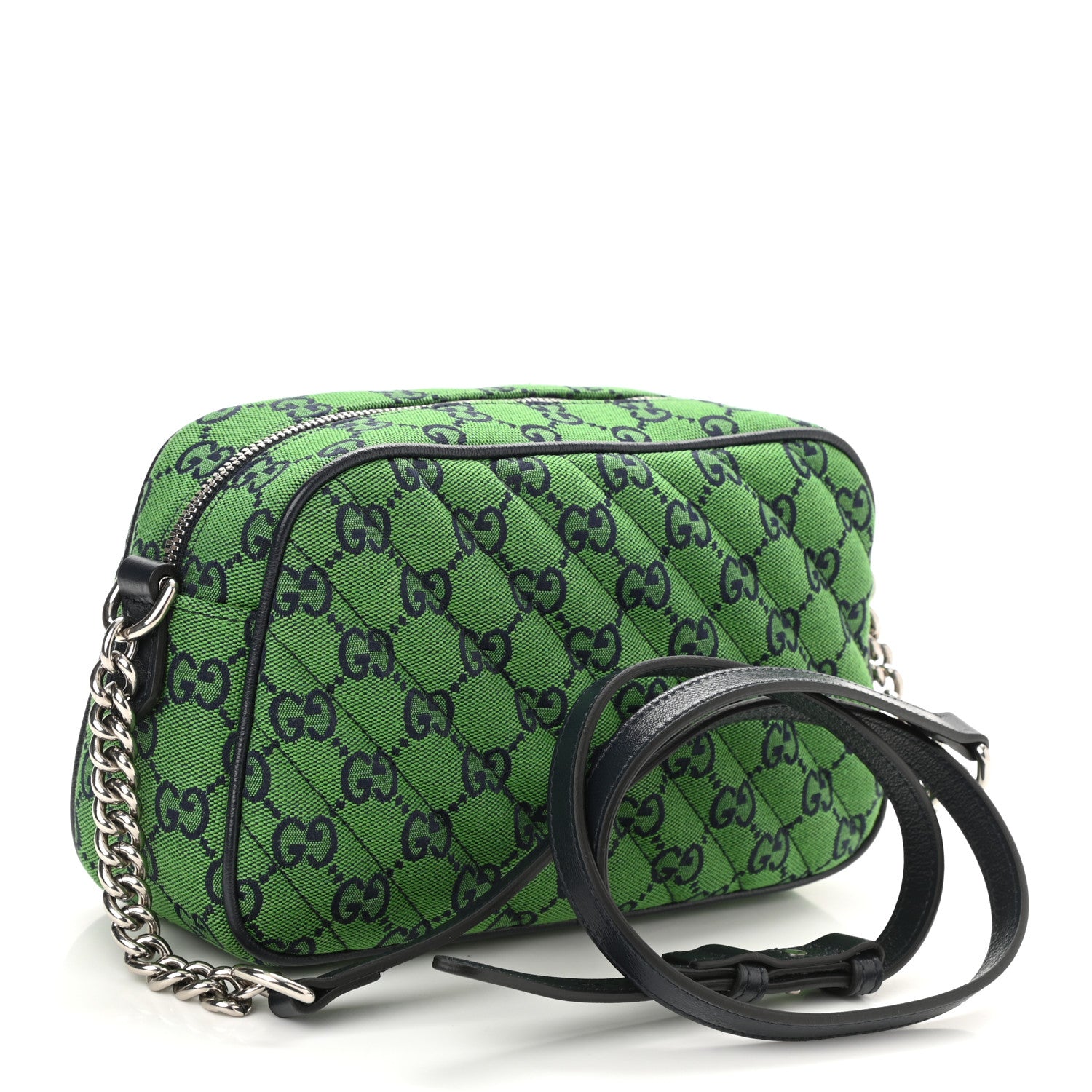 Gucci Monogram Multicolor Matelasse Diagonal Small GG Marmont Chain Shoulder Bag Green Blue 3 of 8