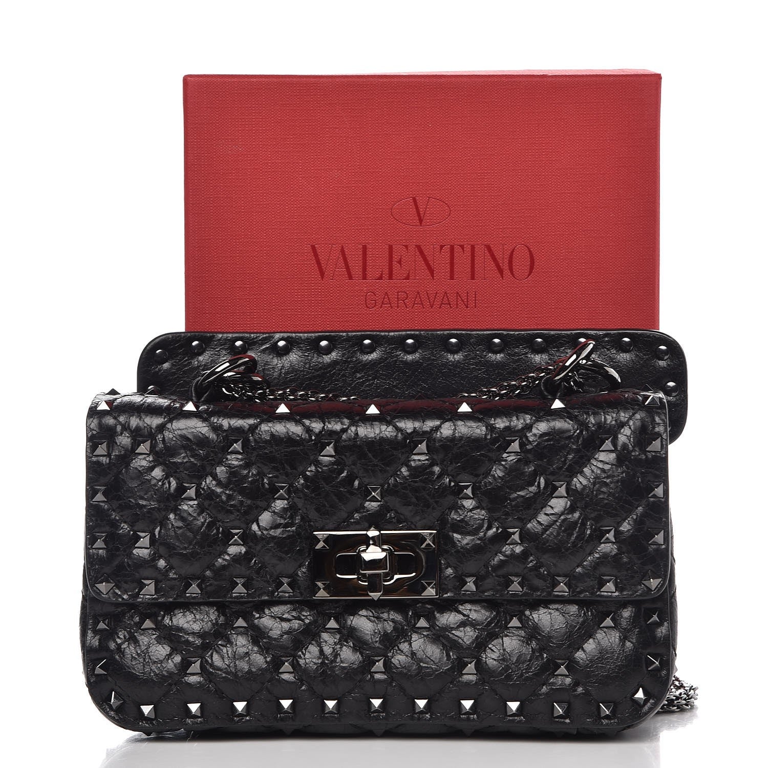 Valentino Garavani Craquele Nappa Small Rockstud Spike Shoulder Bag Black 8 of 8