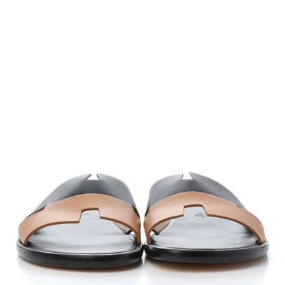 Hermes Calfskin Mens Izmir Sandals 43.5 Black Naturel 2 of 11