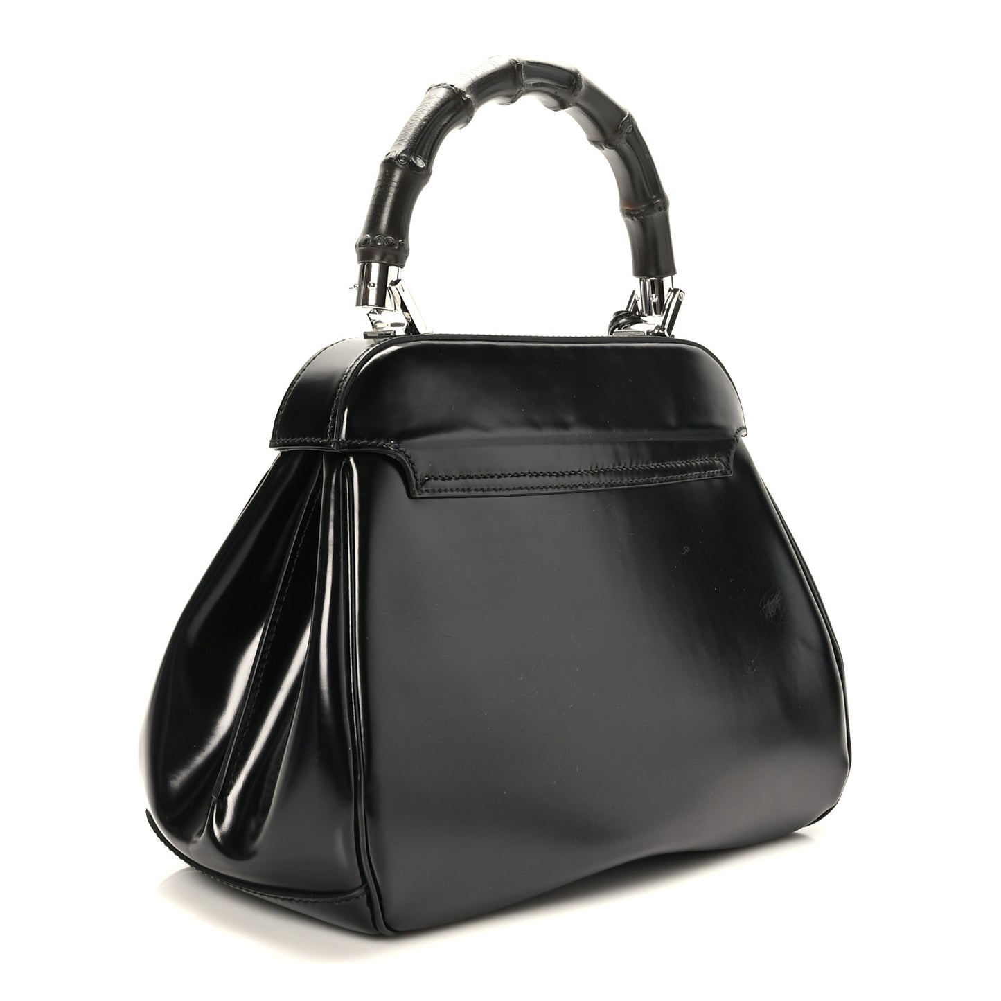 Regent Calfskin Bamboo Medium Lady Lock Top Handle Bag Black