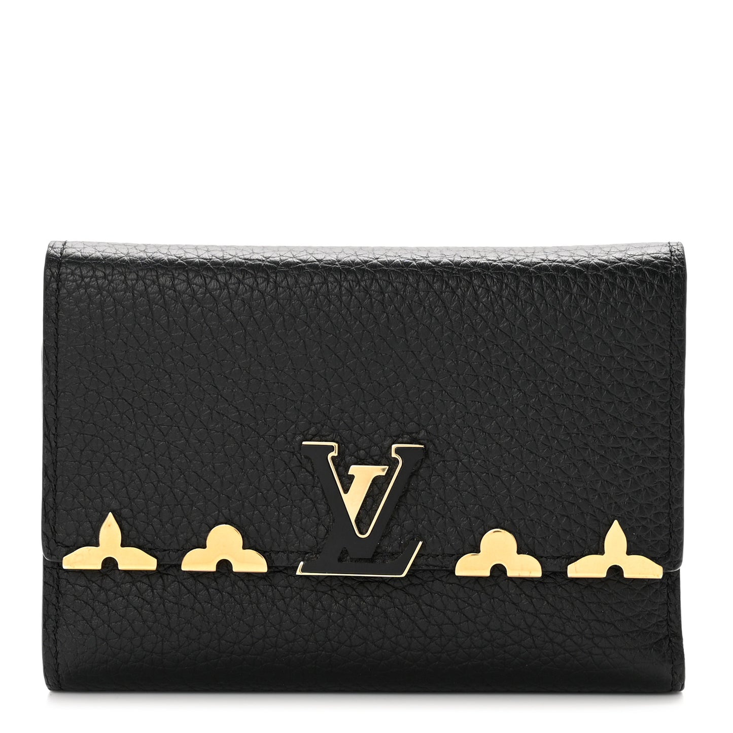 Taurillon Embellished Capucines Compact Wallet Black