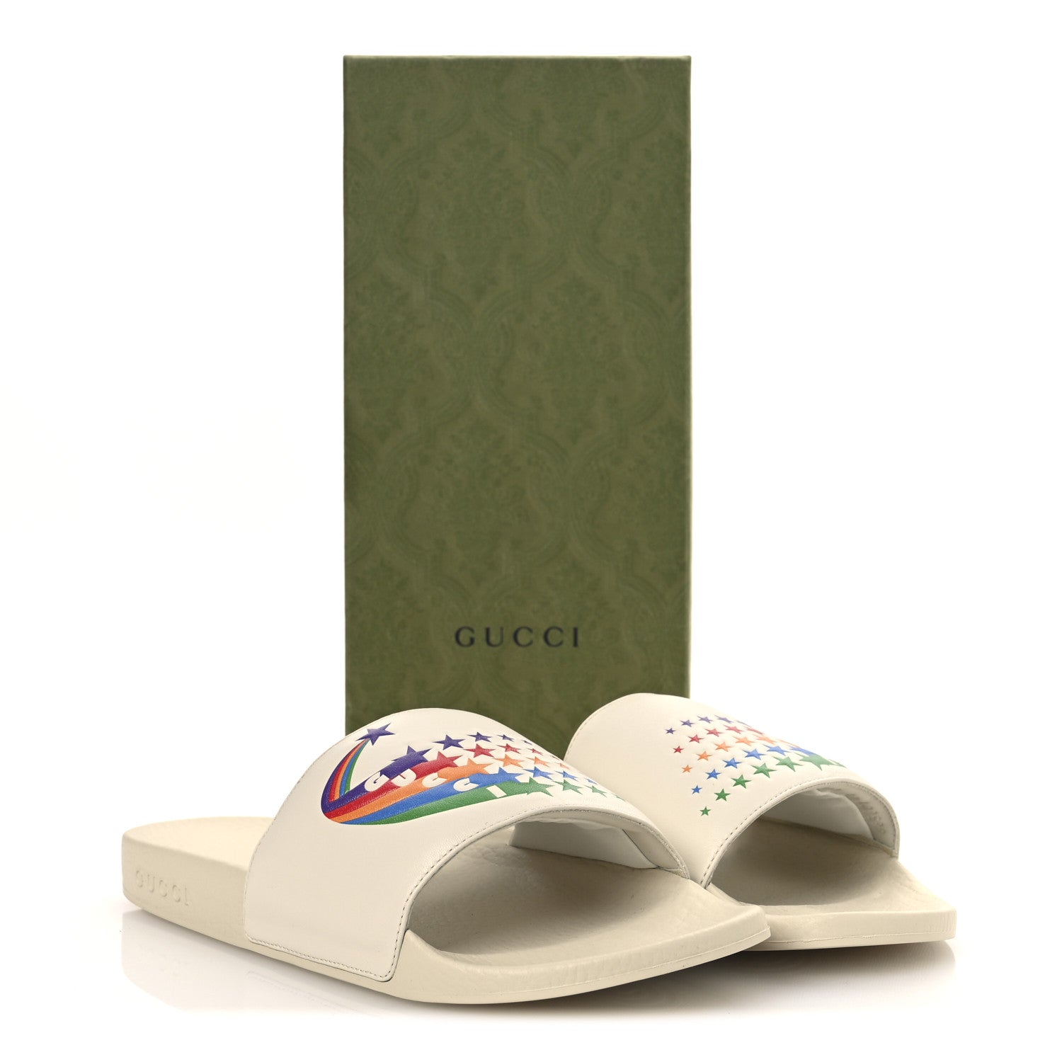 Gucci Nappa Interlocking G Rainbow Womens Pursuit Slide Sandals 41 Mystic White 11 of 11