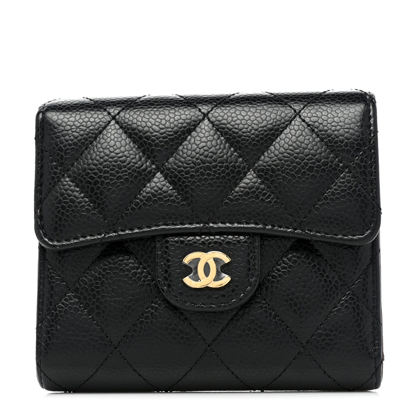 Caviar Quilted Compact Flap Wallet Black