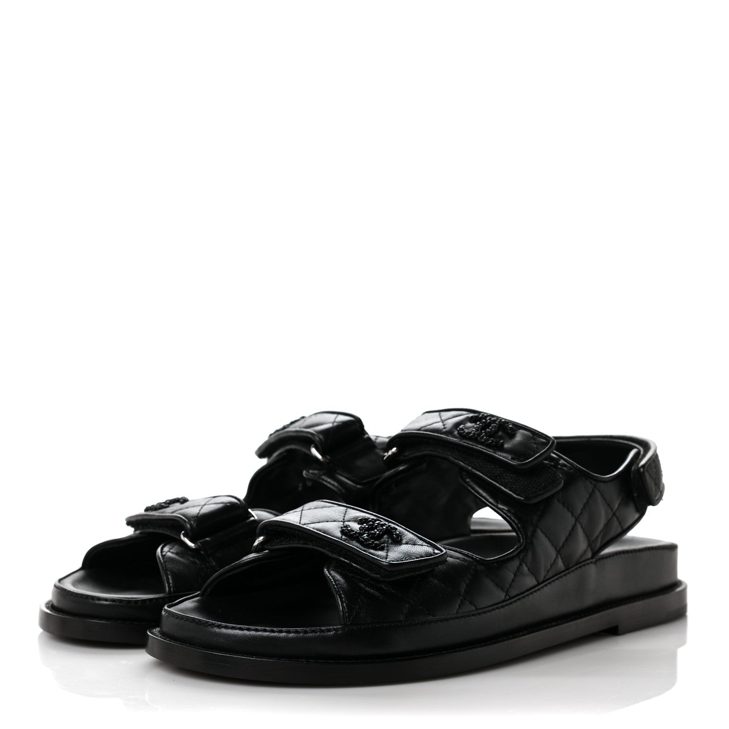 Chanel Lambskin Velcro Dad Sandals 39.5 Black 3 of 9
