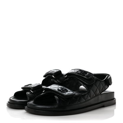 Chanel Lambskin Velcro Dad Sandals 39.5 Black 3 of 9