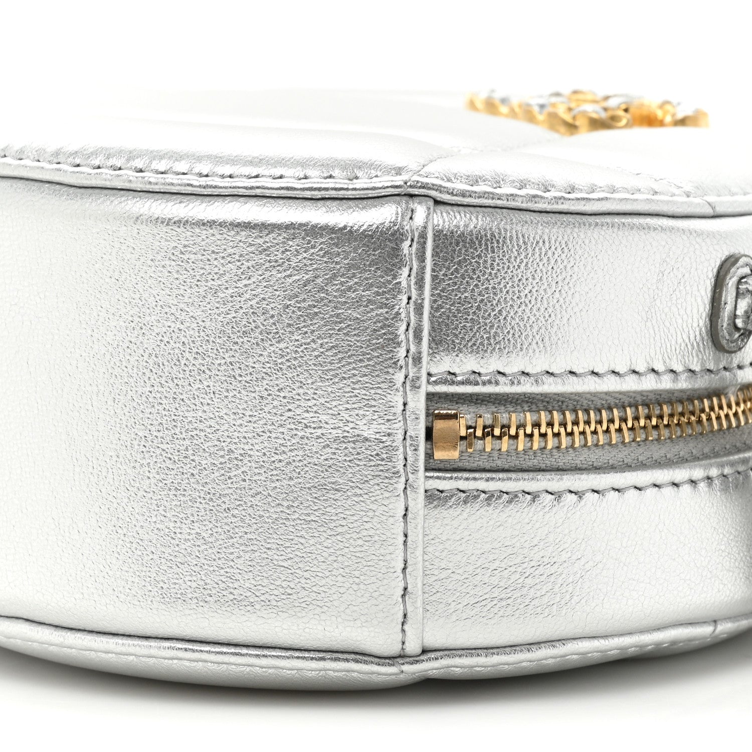 Chanel Metallic Lambskin Quilted Chanel 19 Round Clutch With Chain Silver 8 of 11