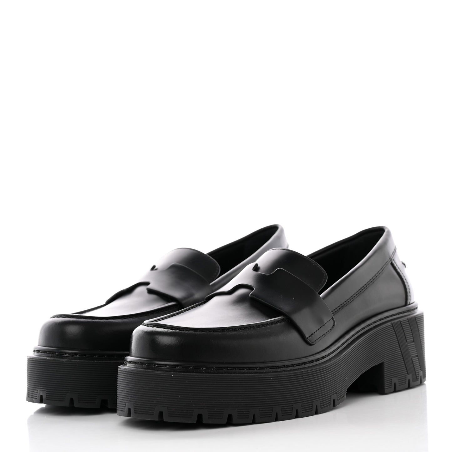 Glazed Calfskin Womens Hitch Loafers 35 Black