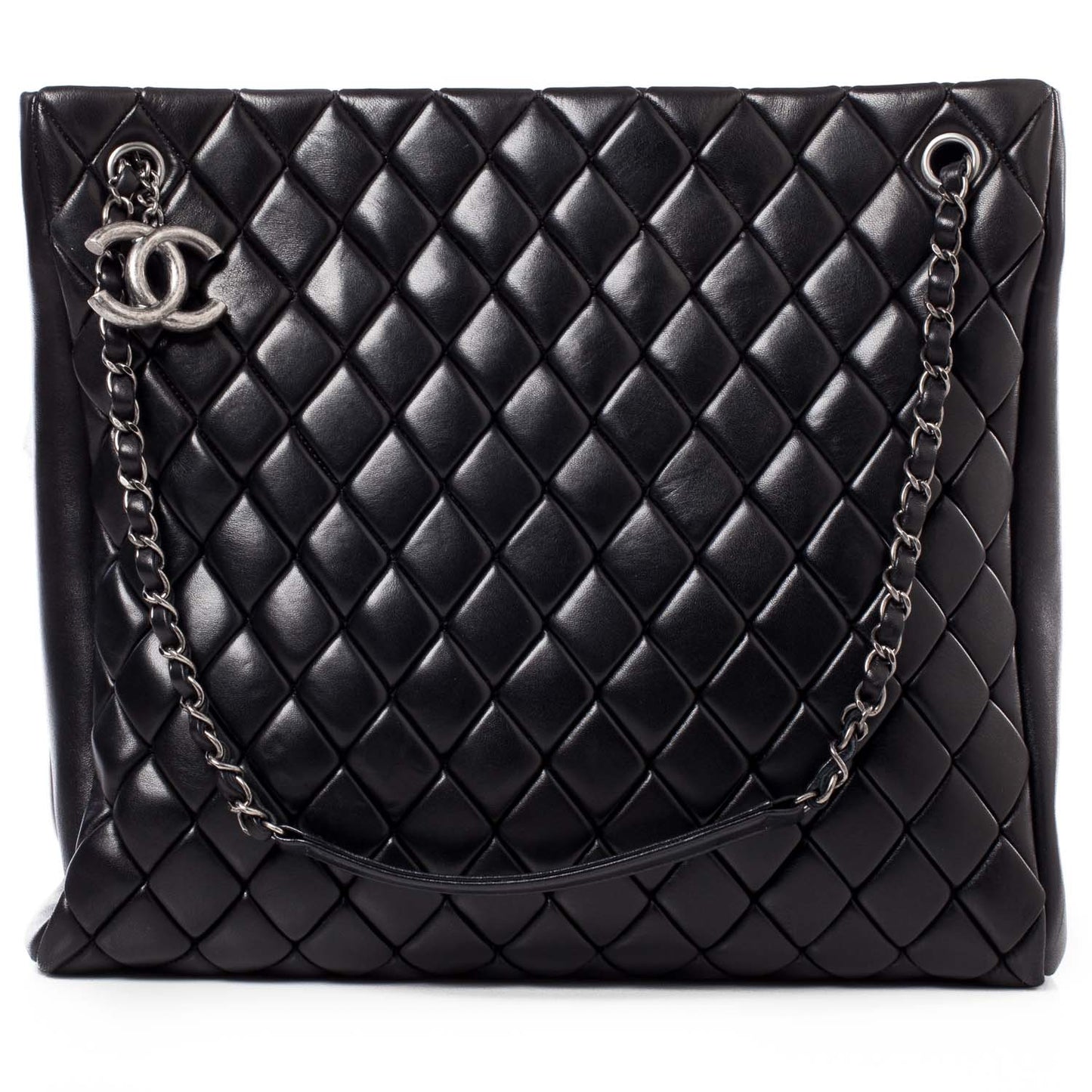 Lambskin New Bubble Quilt North South Tote Black