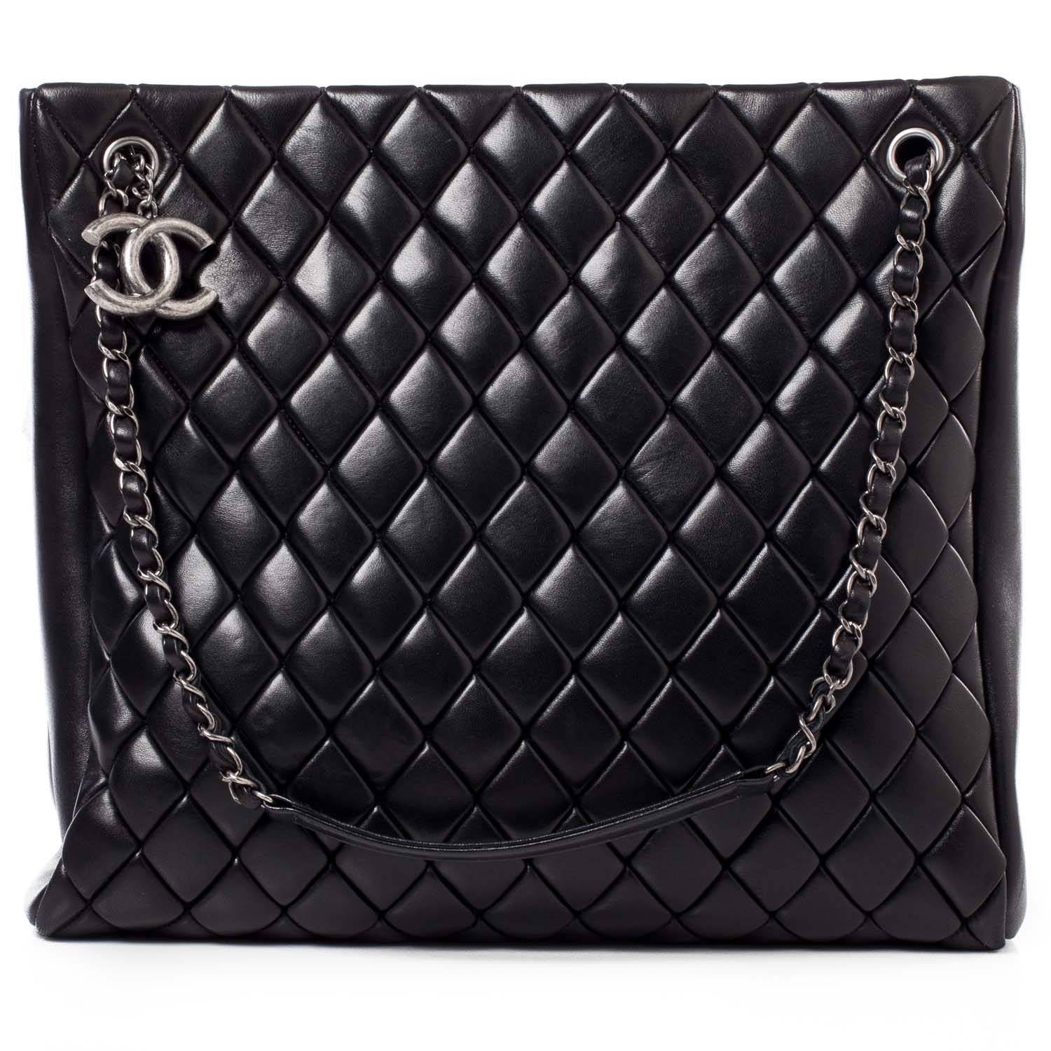 Chanel Lambskin New Bubble Quilt North South Tote Black 1 of 9