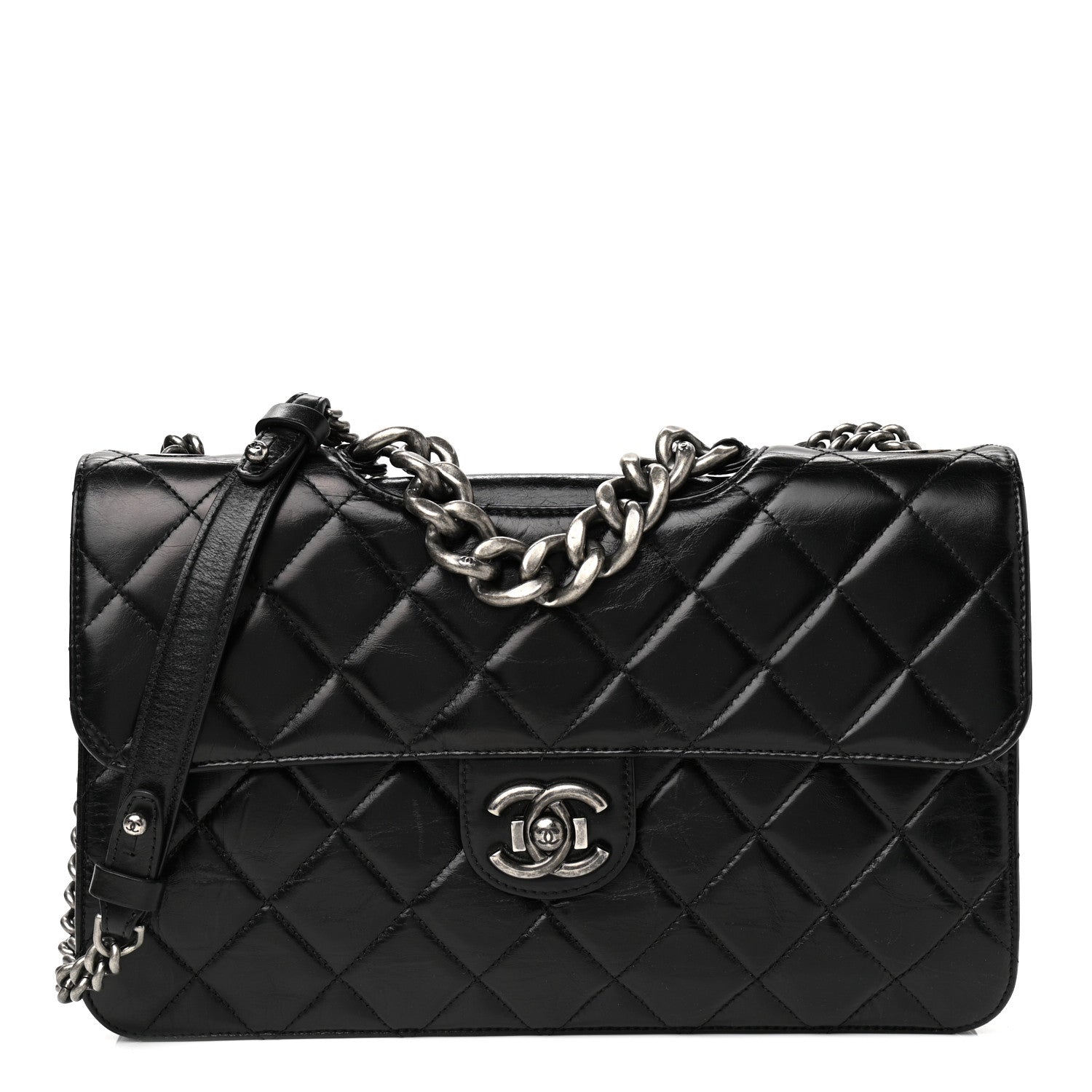 Chanel Glazed Calfskin Quilted Large Perfect Edge Flap Black 1 of 12