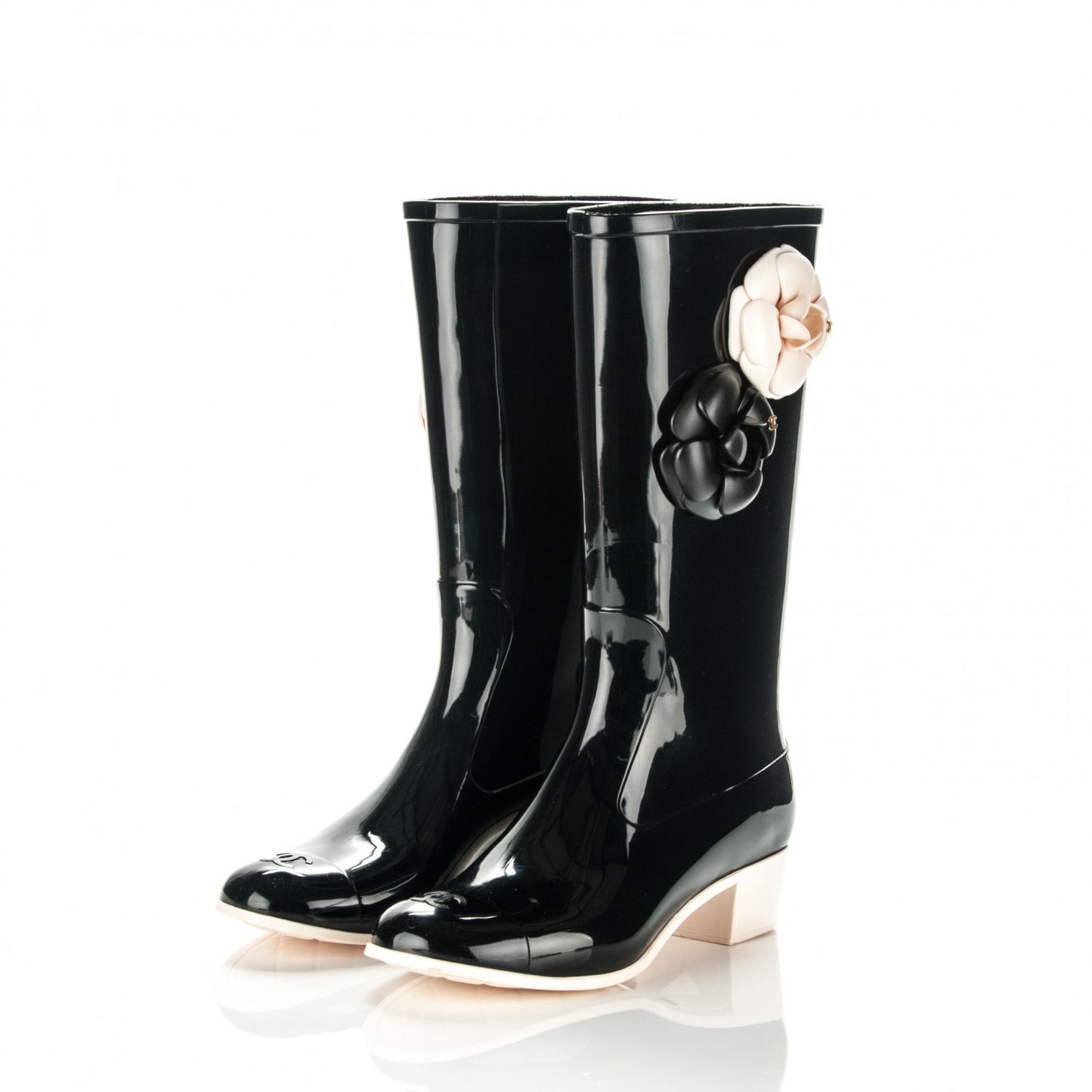 Rubber Camellia Rain Boots 38 Black