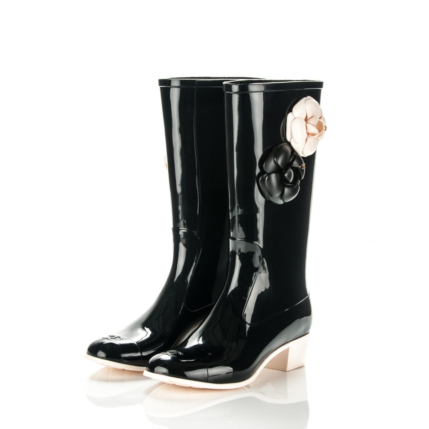 Chanel Rubber Camellia Rain Boots 38 Black 3 of 6