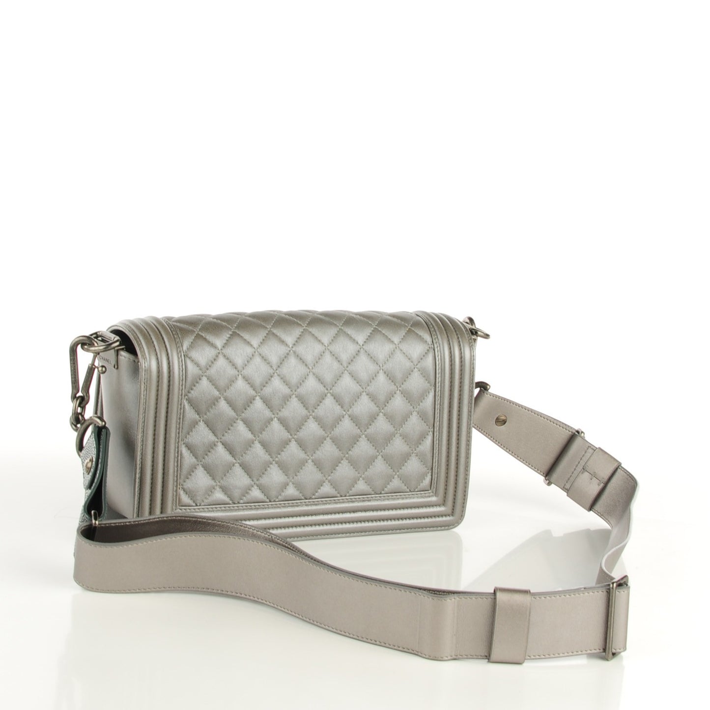 Lambskin Quilted Medium Boy Flap with Stingray Strap Silver
