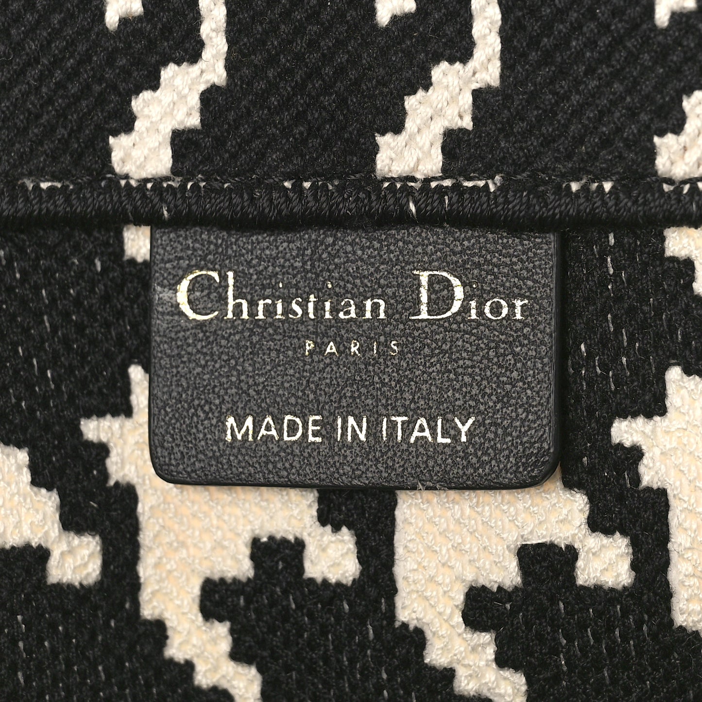 Canvas Macro Houndstooth Embroidered Medium Book Tote Black White