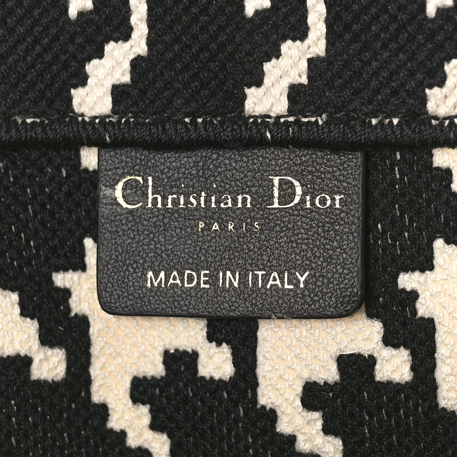 Christian Dior Canvas Macro Houndstooth Embroidered Medium Book Tote Black White 6 of 9