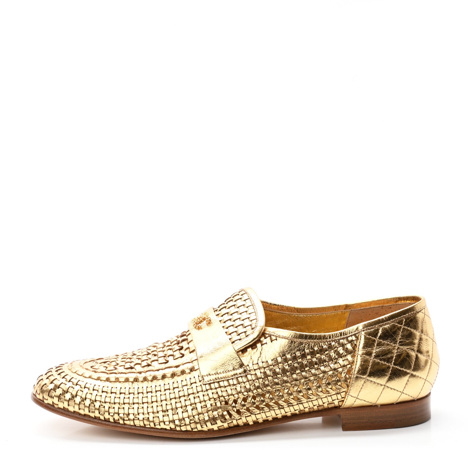 Chanel Braided Kangaroo Mocassin Loafers 40.5 Light Gold 1 of 8