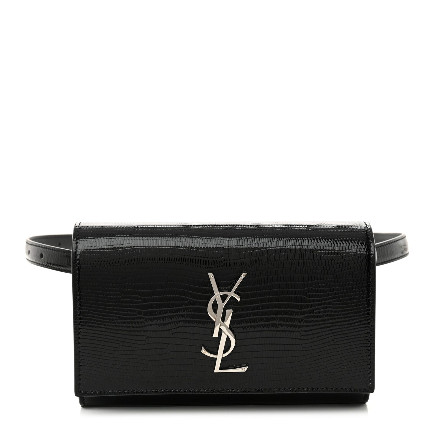 Calfskin Lizard Embossed Monogram Kate Belt Bag Black