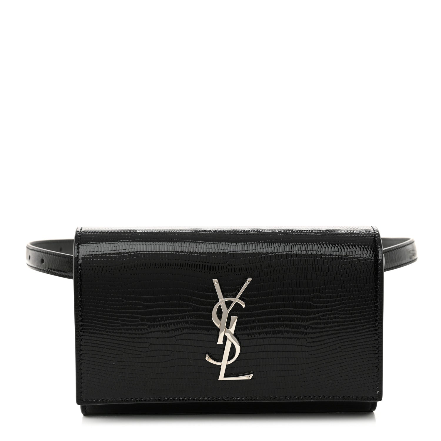 Saint Laurent Calfskin Lizard Embossed Monogram Kate Belt Bag Black 1 of 12