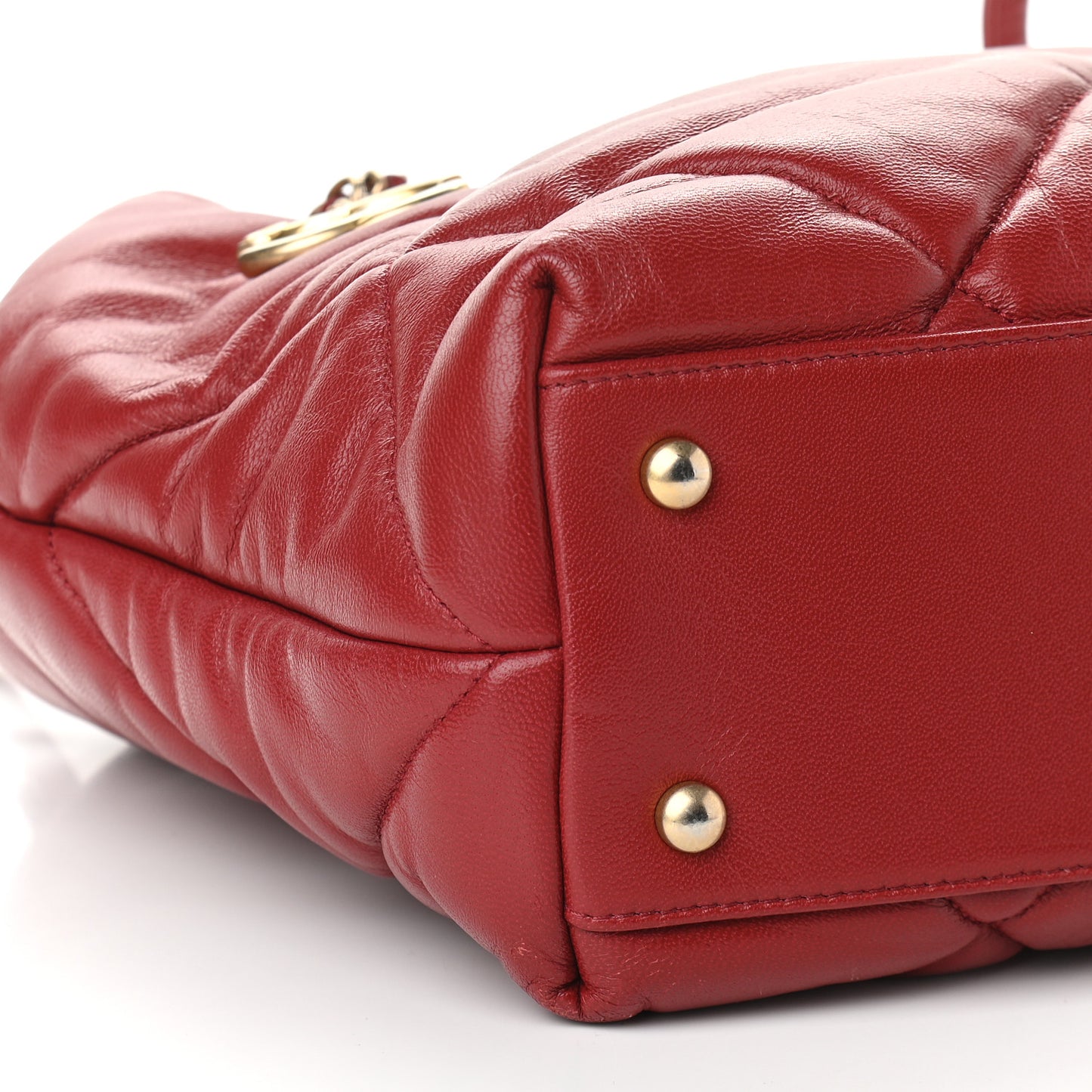 Lambskin Quilted Large Bowling Bag Red