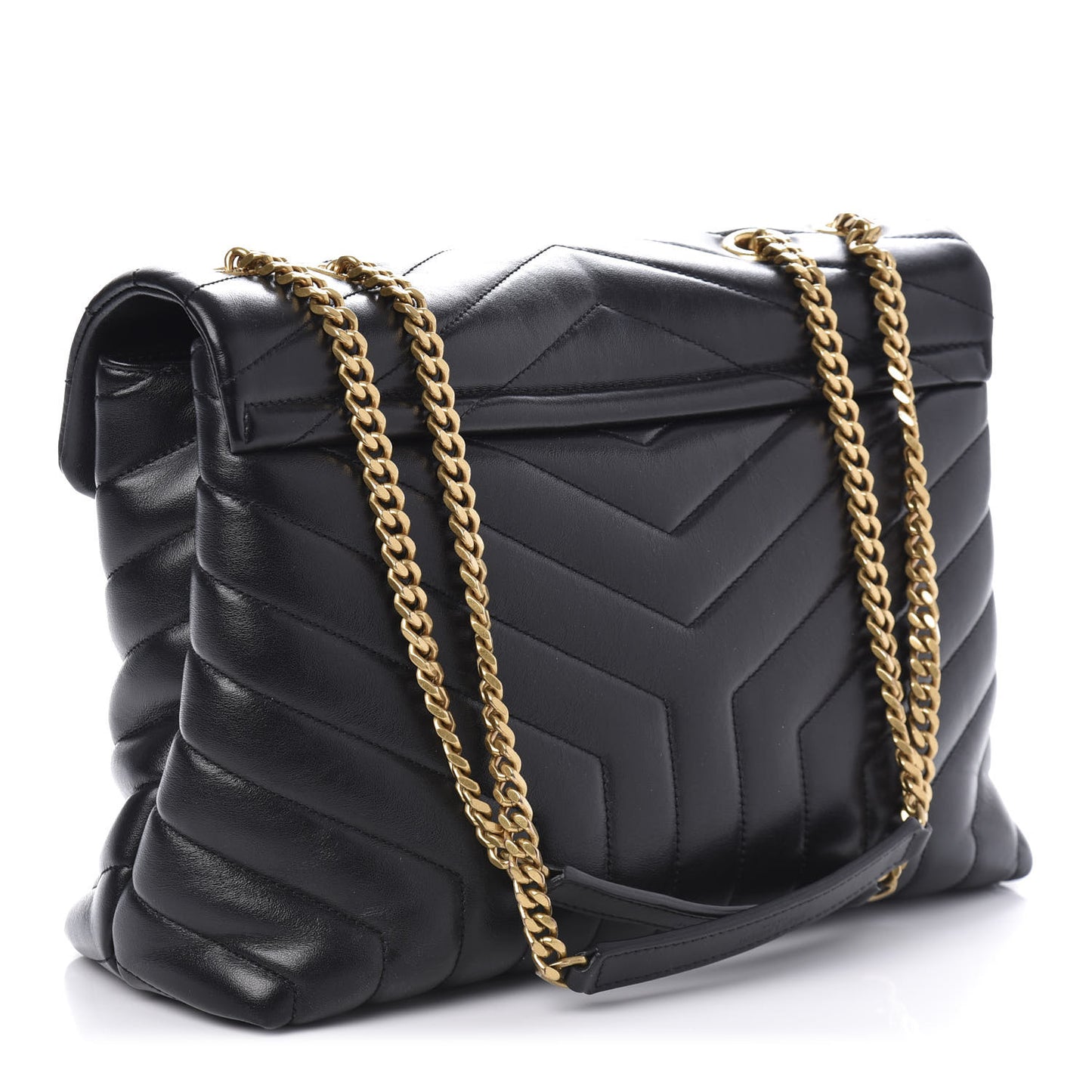 Calfskin Y Quilted Monogram Medium Loulou Chain Satchel Black