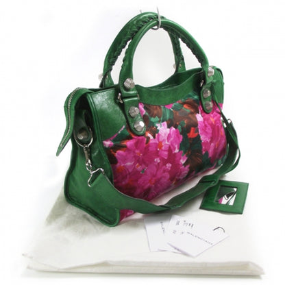 Balenciaga Agneau Canvas Floral Giant 21 Silver Hardware City Green GSH 3 of 13