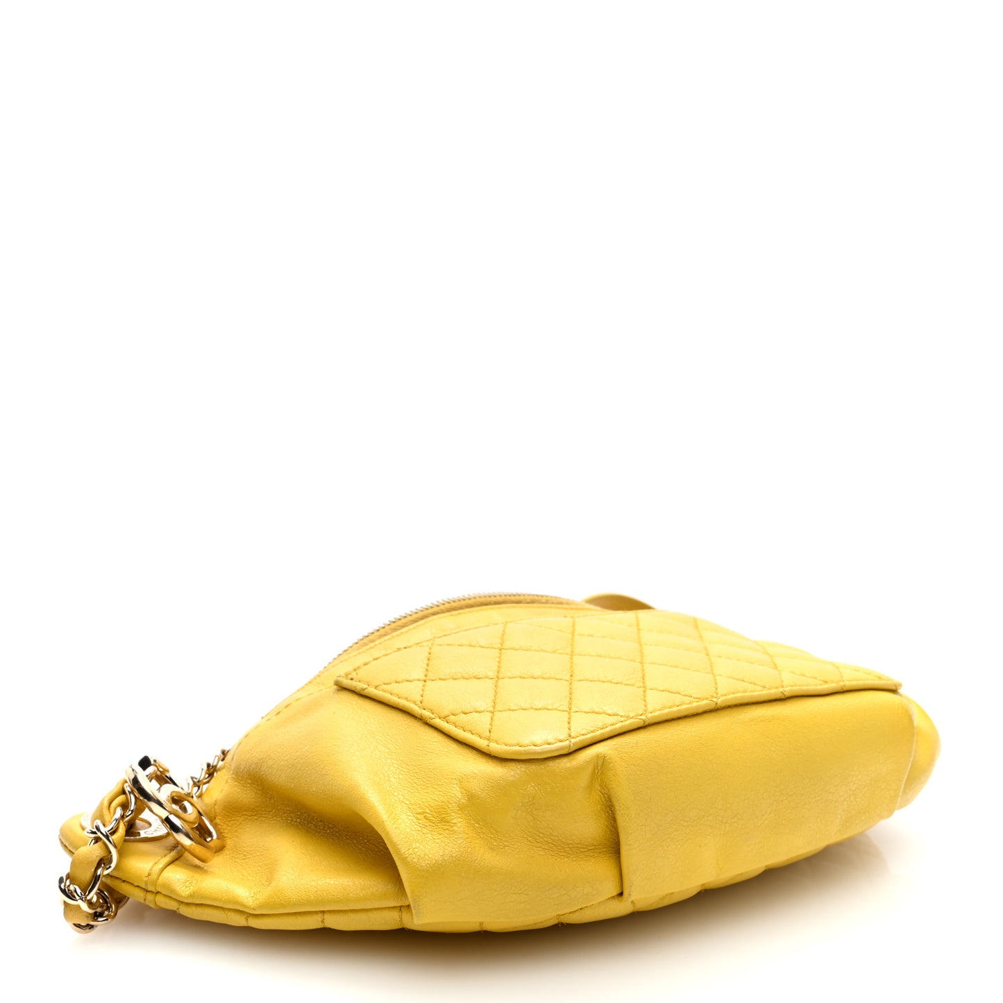Crumpled Glazed Lambskin Quilted Waist Bag Fanny Pack Yellow