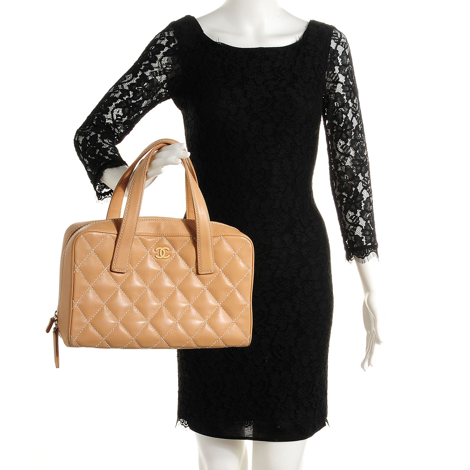 Chanel Calfskin Wild Stitch Top Handle Bag Beige 2 of 7