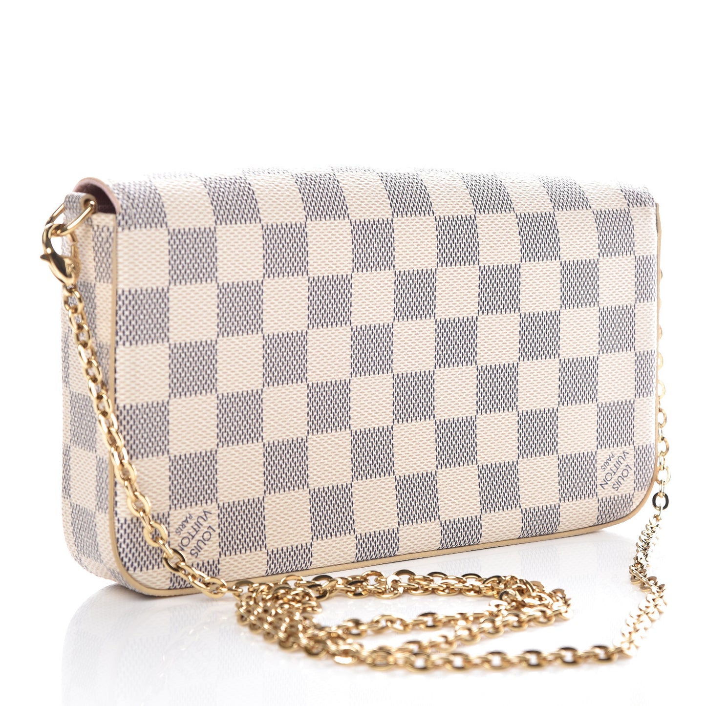 Damier Azur Pochette Felicie Chain Wallet Rose Ballerine