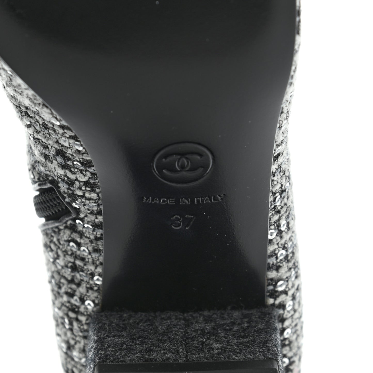 Tweed Pearl Cap Toe Short Boot 37 Ecru Black Grey