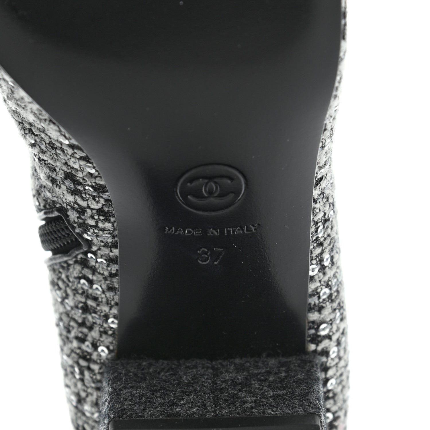 Chanel Tweed Pearl Cap Toe Short Boot 37 Ecru Black Grey 7 of 8