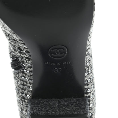 Chanel Tweed Pearl Cap Toe Short Boot 37 Ecru Black Grey 7 of 8