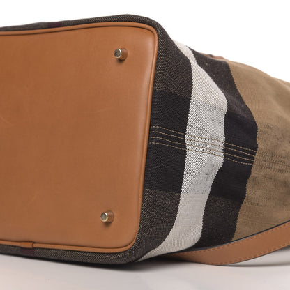 Burberry Grainy Calfskin Canvas Mega Check Medium Ashby Tassel Hobo Saddle Brown 9 of 11
