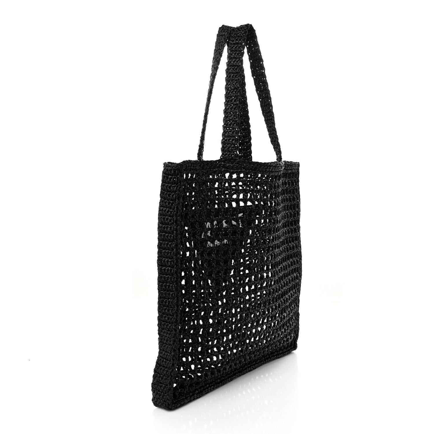 Prada Yarn Raffia Effect Crochet Logo Embroidered Tote Bag Black 3 of 9