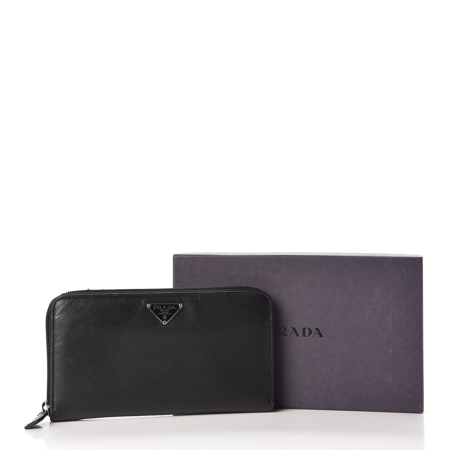 Prada Saffiano Triangle Zip Around Wallet Black 9 of 9