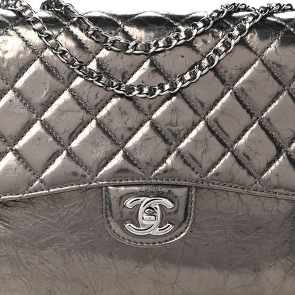 Chanel Metallic Crackled Calfskin Medium Clam's Pocket Flap Dark Silver 10 of 10