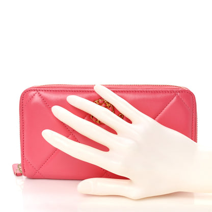 Chanel Lambskin Quilted Chanel 19 Zipped Wallet Pink 2 of 8