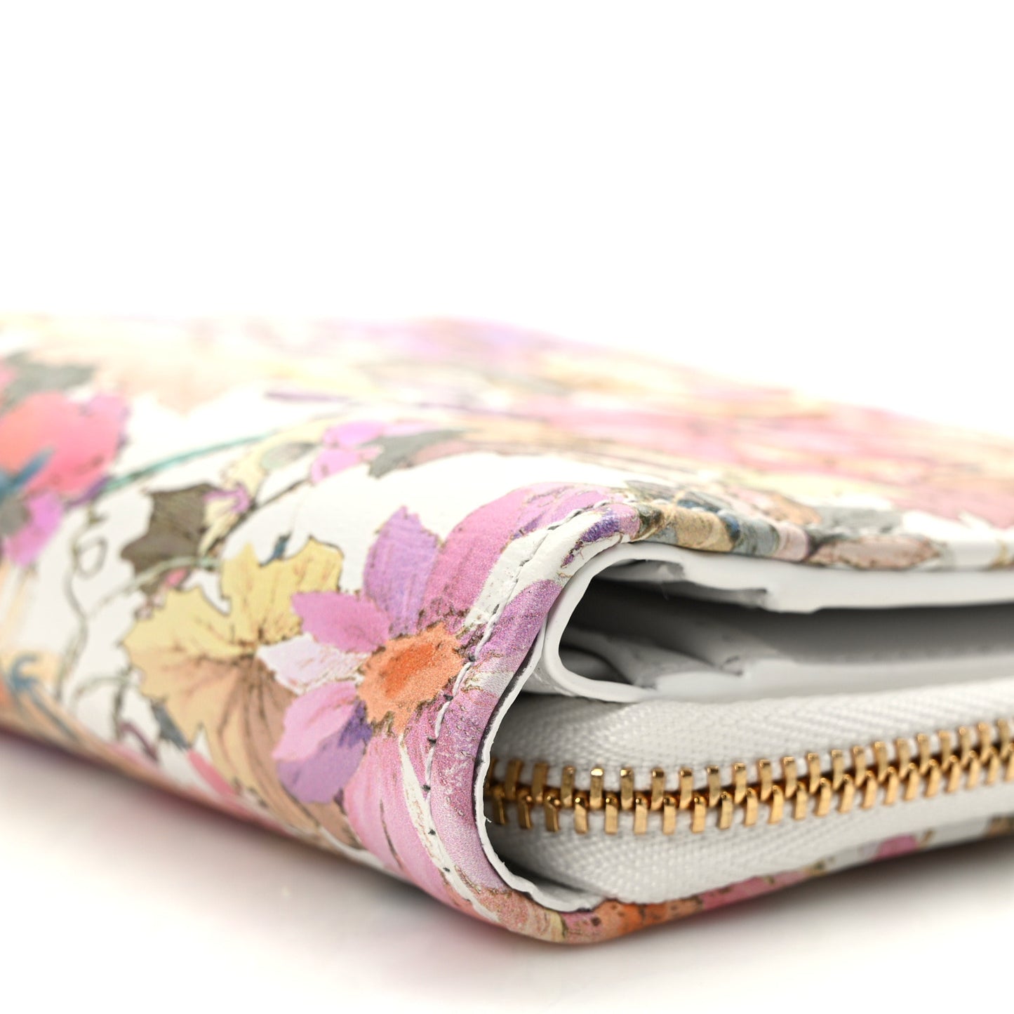 Calfskin Caro Freesia Zipped Wallet White Multicolor